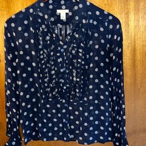 J crew sheer polka dot blouse preppy
